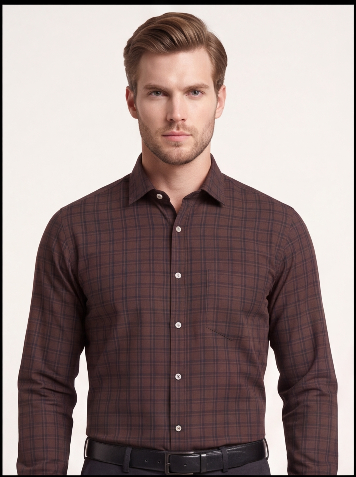 Cafe-X men's 100% cotton checked shirt, Orange and Grey check
