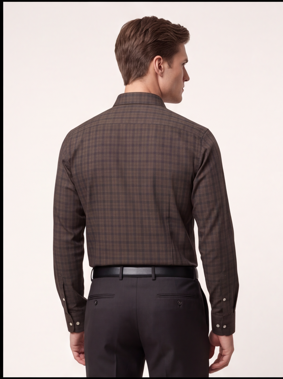 Cafe-X Cotton Checked Shirt, Beige - back