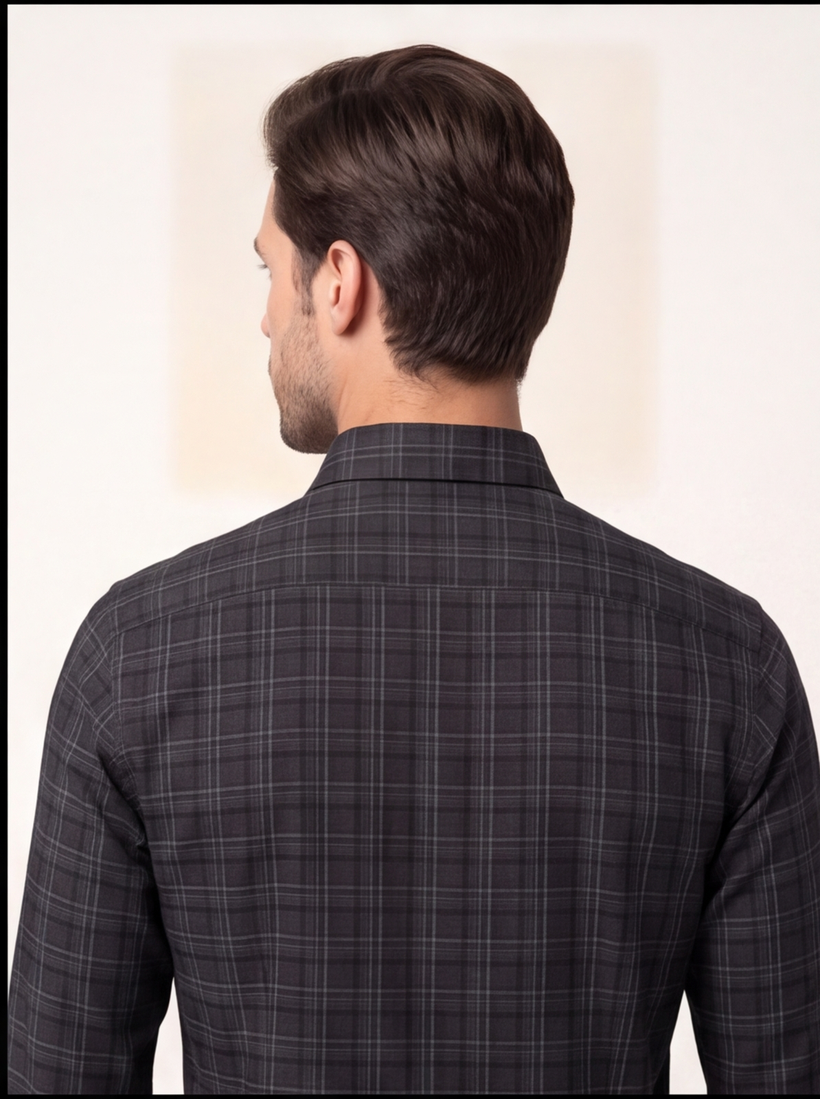 Cafe-X Cotton Checked Shirt, Black - back