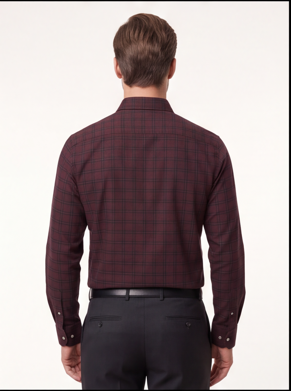 Cafe-X Cotton Checked Shirt, Maroon - back