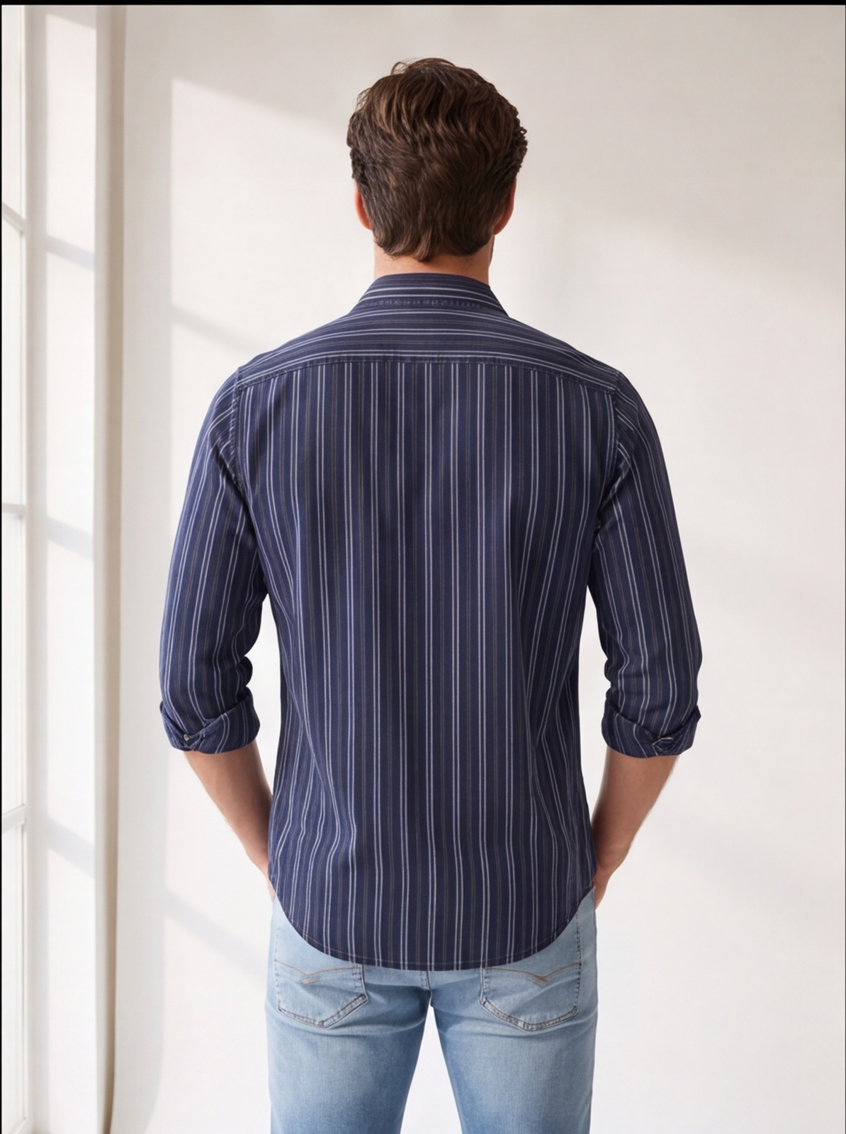 Cafe-X Indigo Stripes shirt, Yellow - back