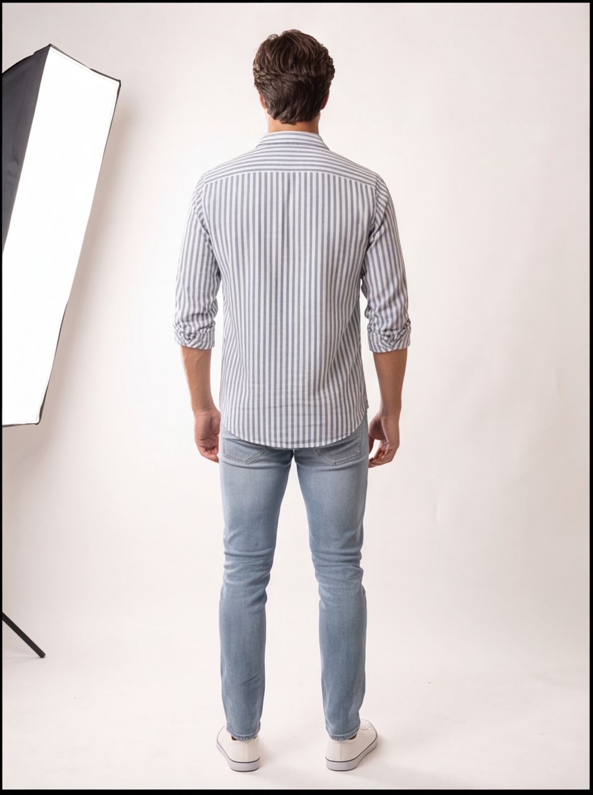 Cafe-X Indigo Stripes shirt, White - back