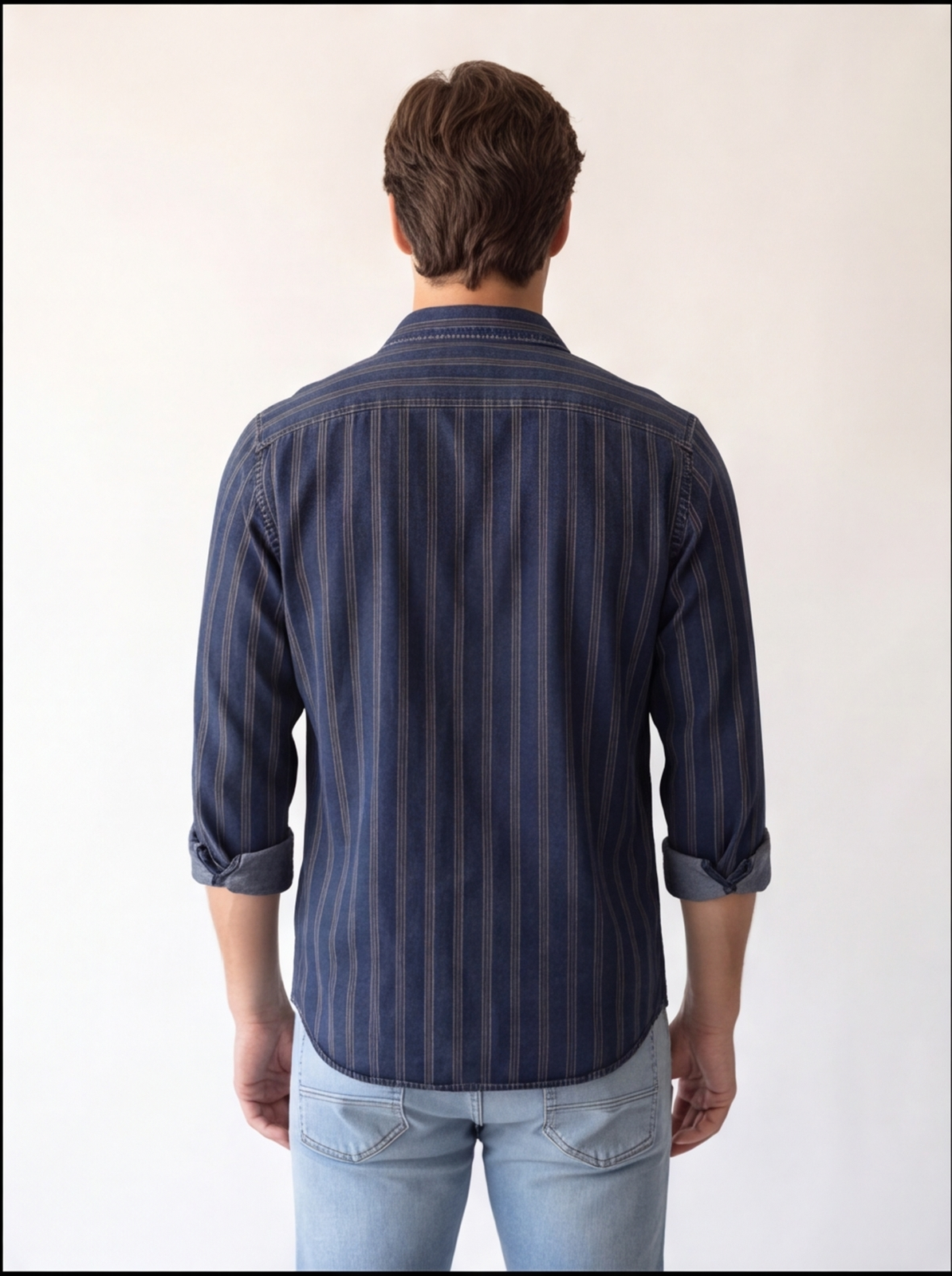 Cafe-X Indigo Stripes shirt, Yellow - back