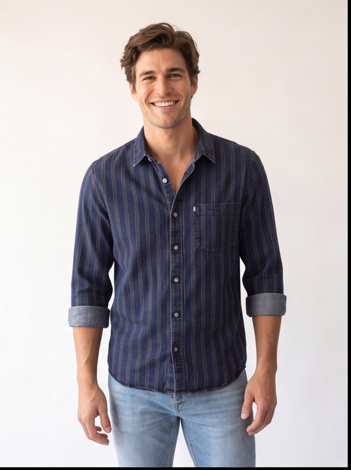 Cafe-X Indigo Stripes shirt, Yellow