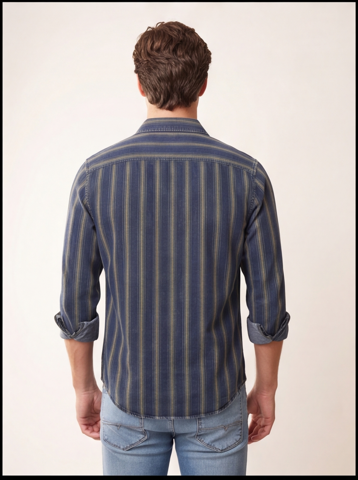 Cafe-X Indigo Stripes shirt, Yellow - back