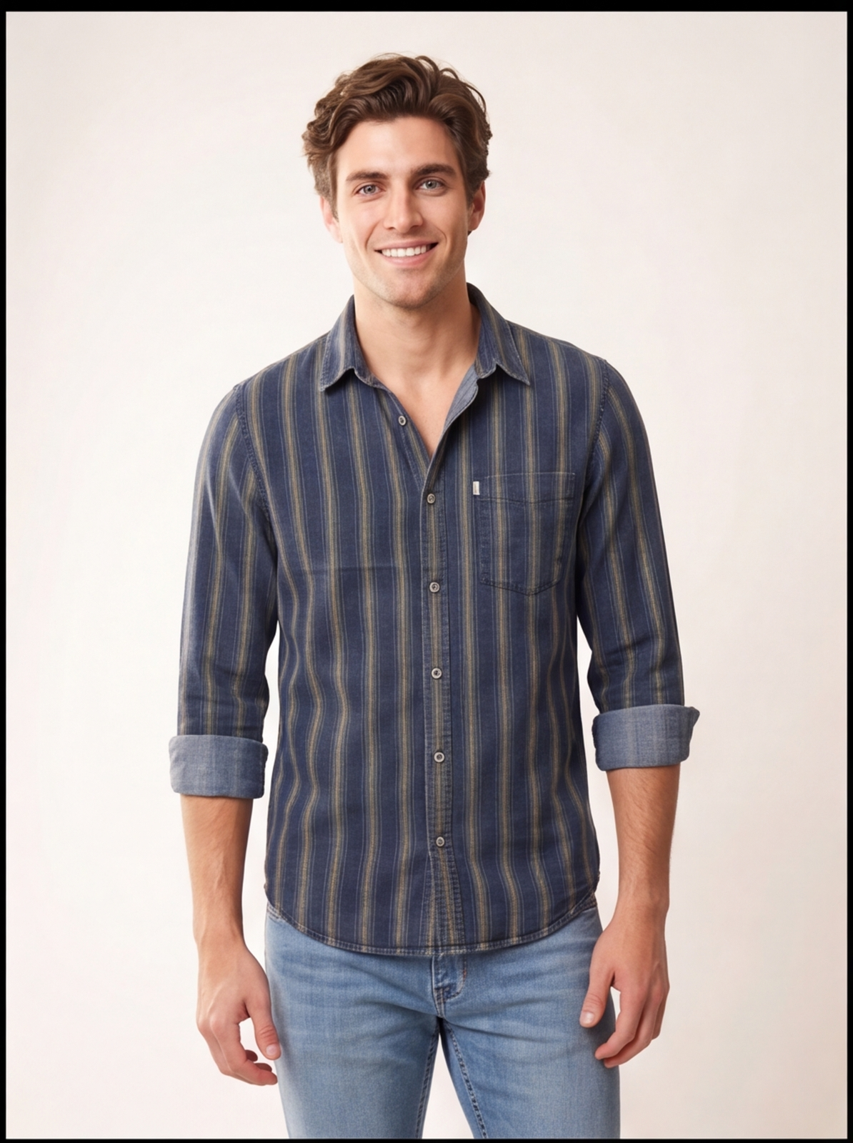 Cafe-X Indigo Stripes shirt, Yellow