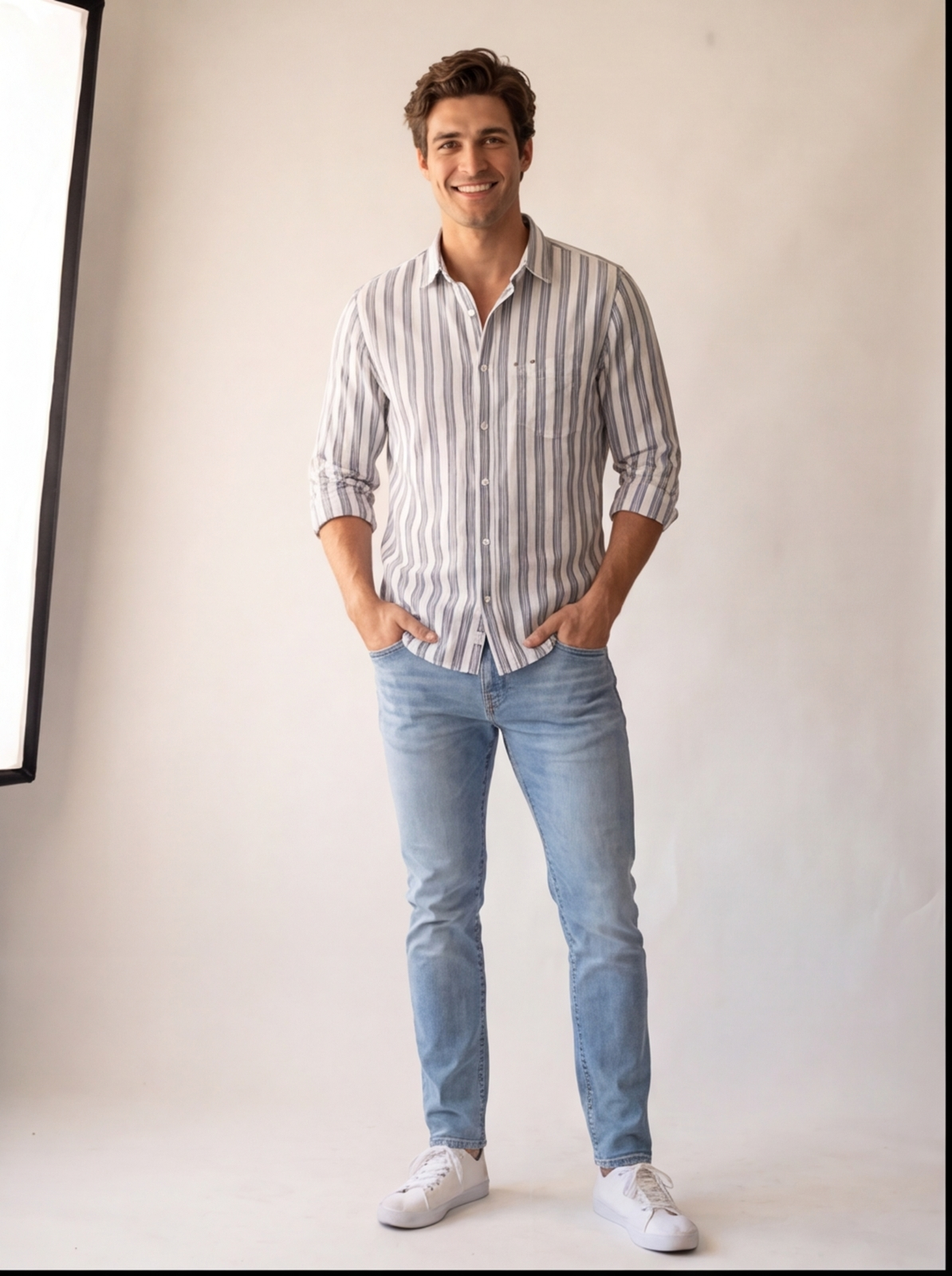 Cafe-X Indigo Stripes Shirt Design 8 White front