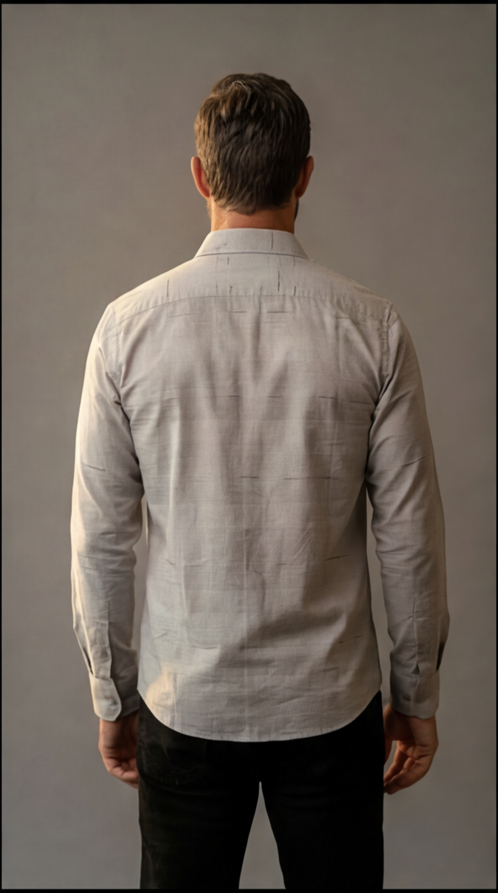 Cafe-X Men's Cotton Stripes Shirt Design 1, Grey, back view