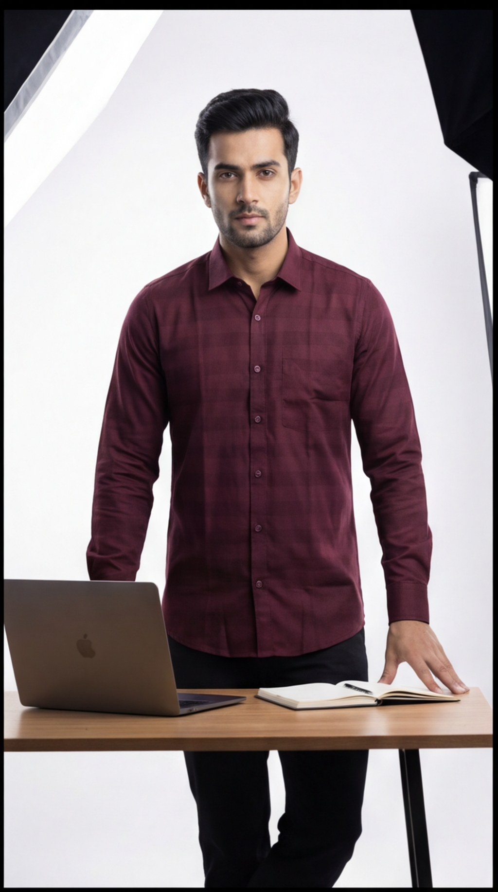 Cafe-X Men's Cotton Stripes Shirt Design 2, Maroon, front view