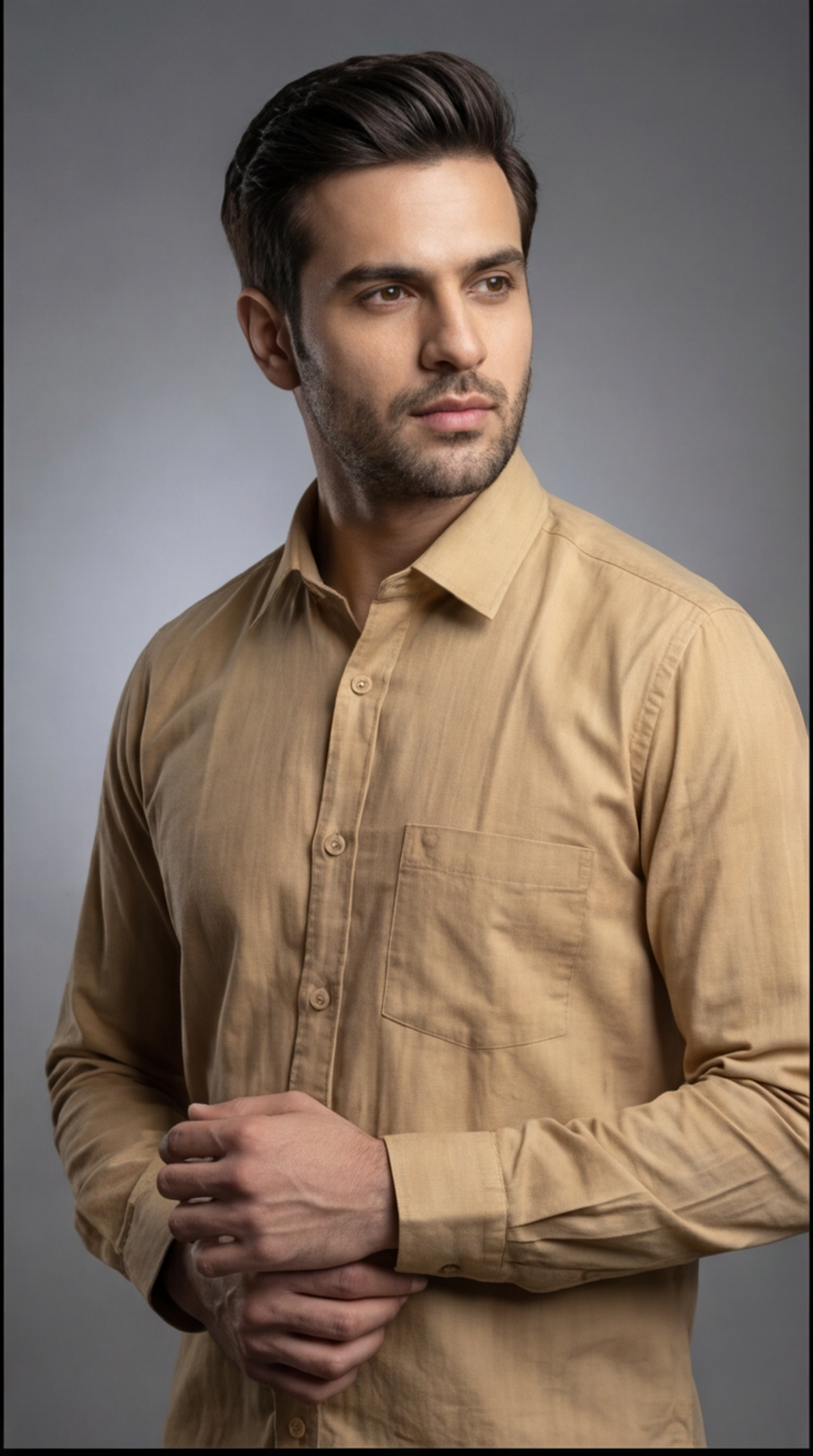 Cafe-X Men's Cotton Stripes Shirt Design 3, Beige, front view