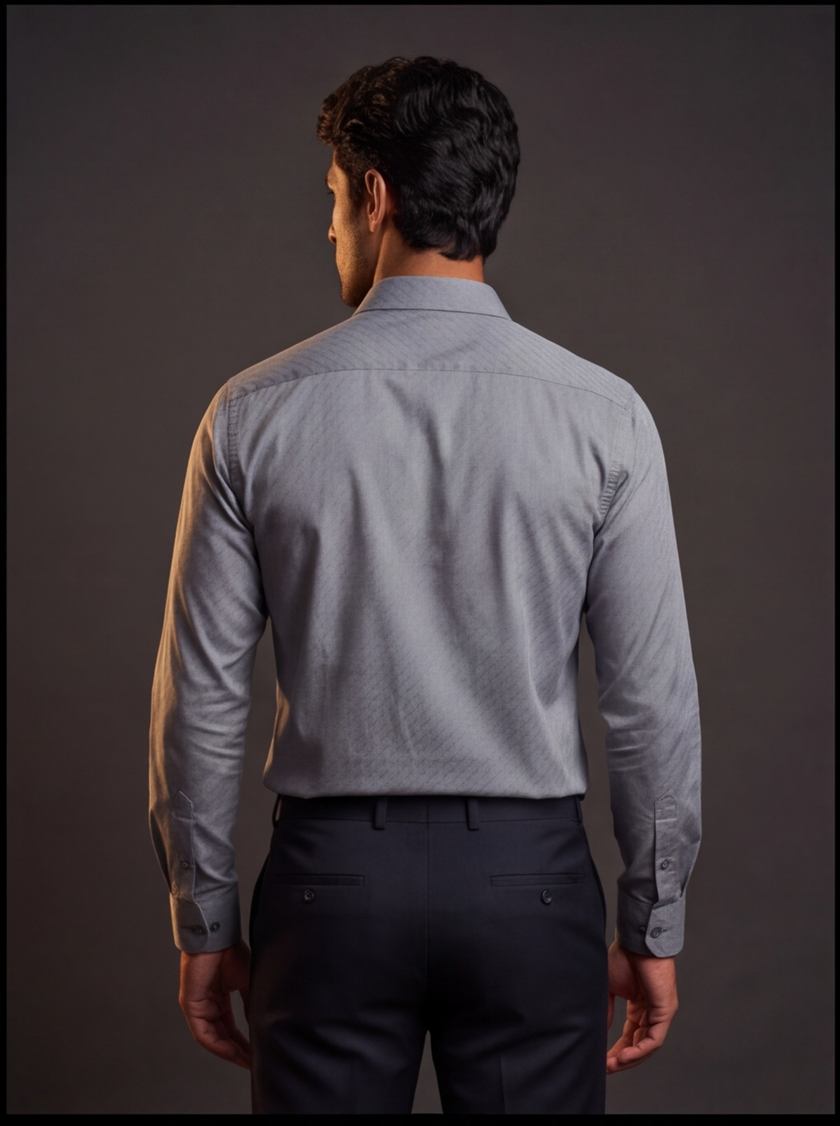Cafe-X Men's Cotton Dobby Party Shirt, Design 10, Grey, back view