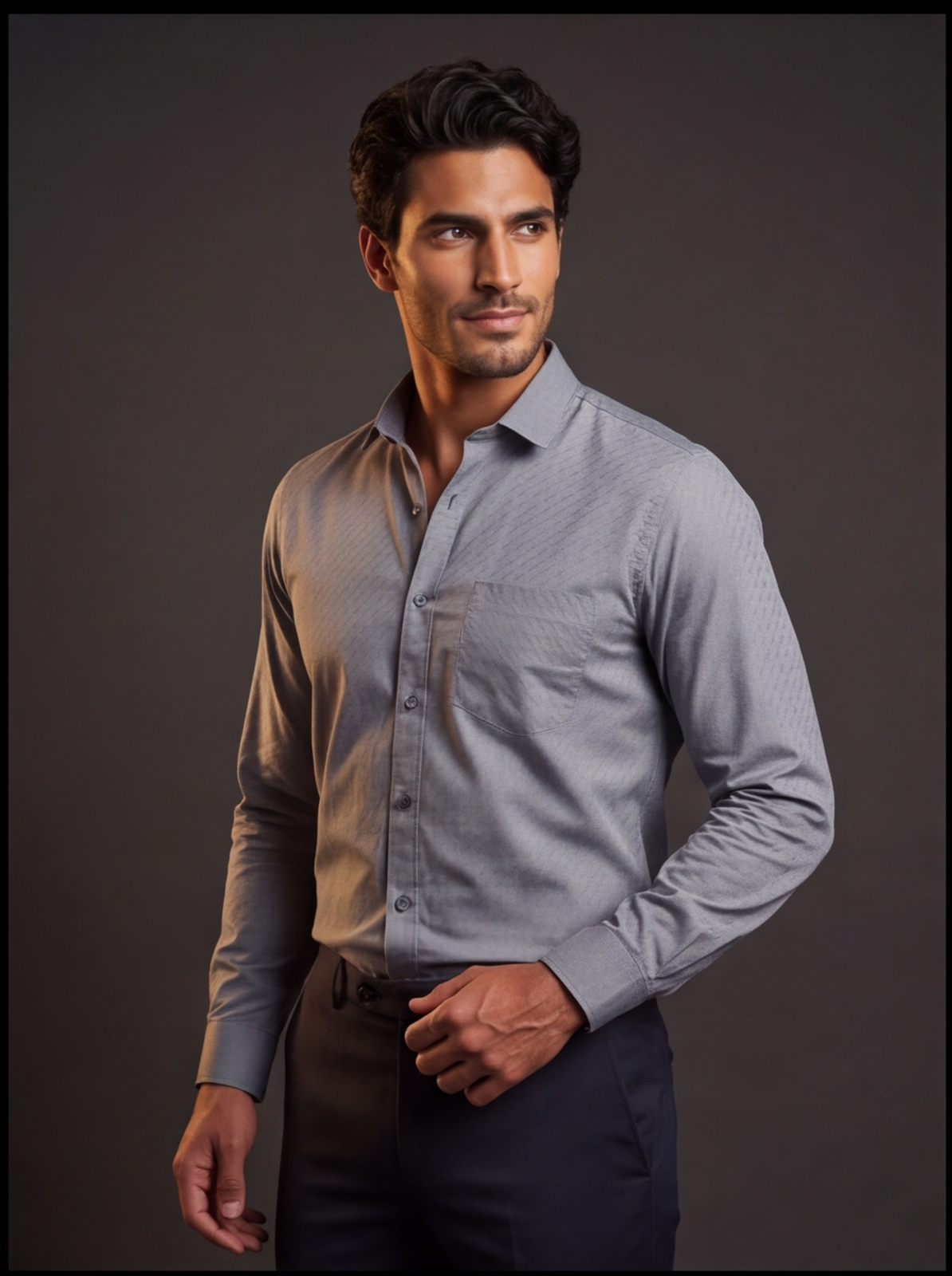 Cafe-X Men's Cotton Dobby Party Shirt, Design 10, Grey, worn by model