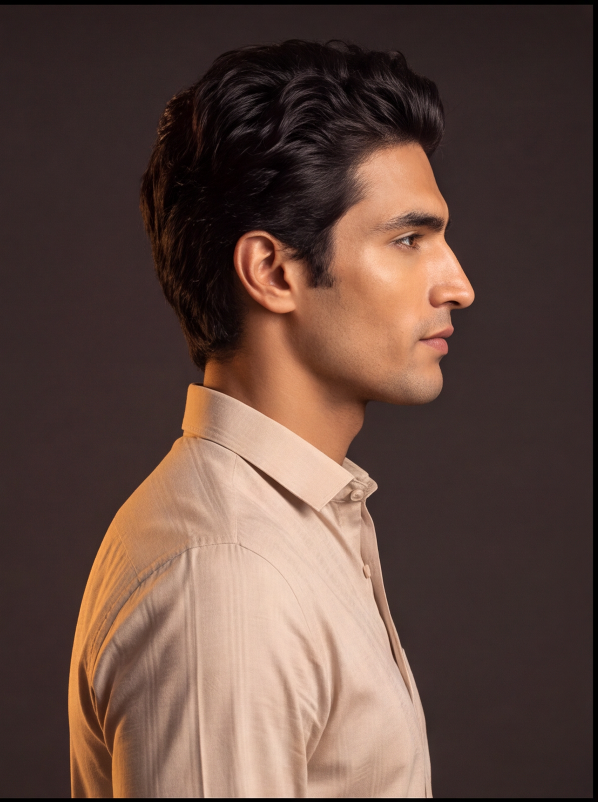 Cafe-X Men's Cotton Dobby Party Shirt, Design 11, Beige, side view
