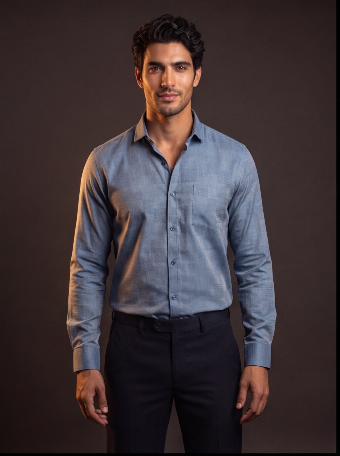 Cafe-X Men's Cotton Dobby Party Shirt, Design 12, Blue, front view