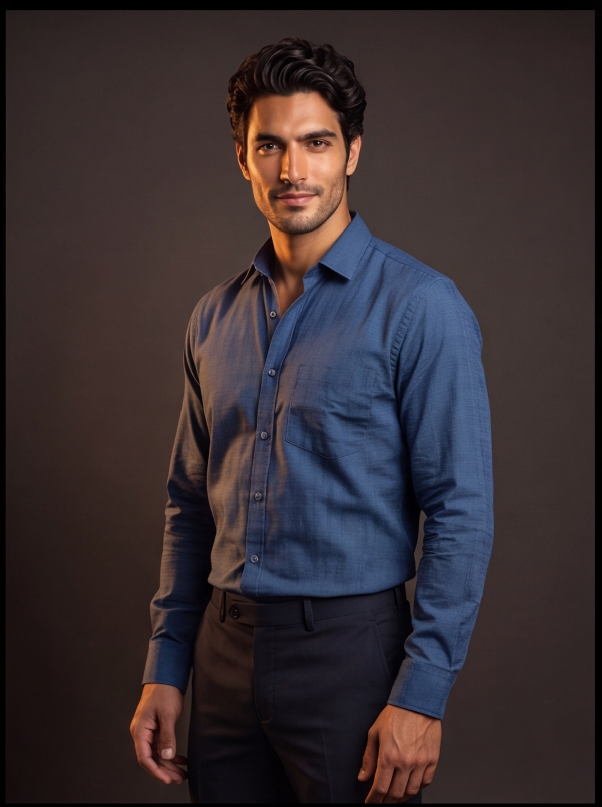 Cafe-X Cotton Dobby Party Shirt, Navy Blue