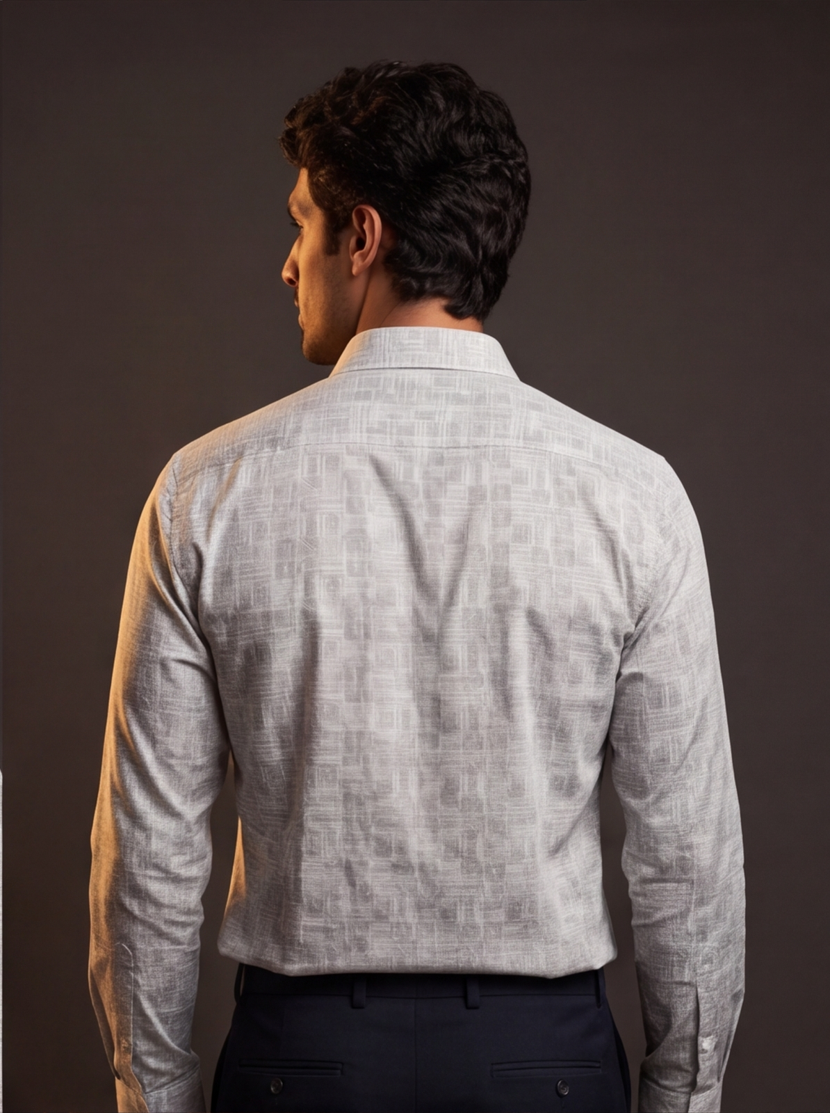 Cafe-X Men's Premium Dobby Print Shirt Design 20, Grey, back view