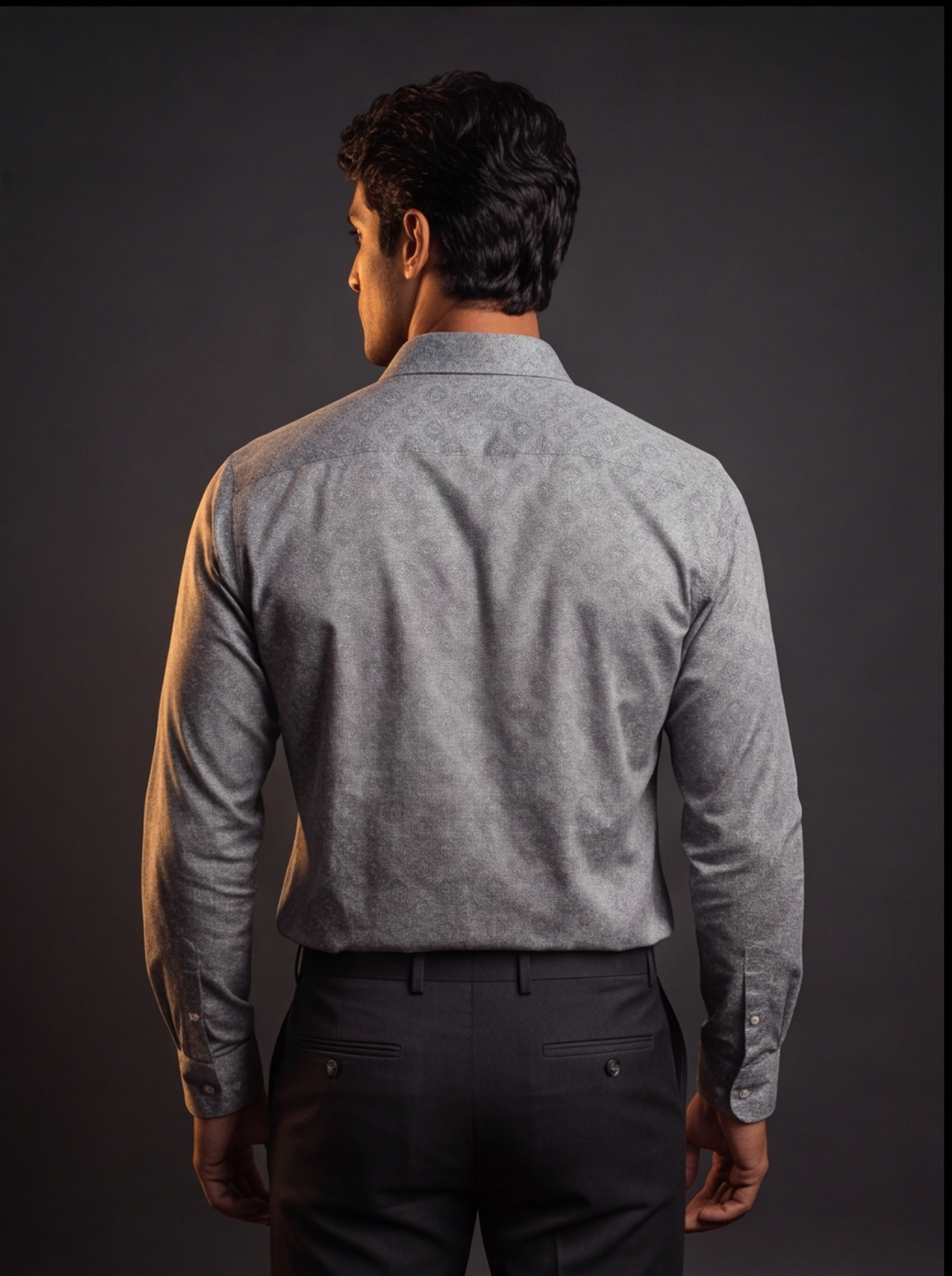 Cafe-X Men's Premium Dobby Print Shirt Design 21, Dark Green, back view