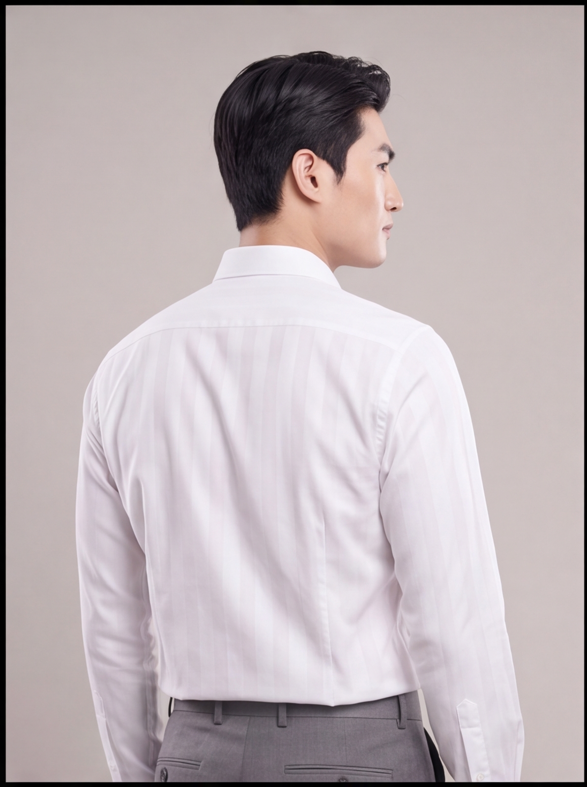 Cafe-X Men's White Dobby Shirt Design 1, White, back view