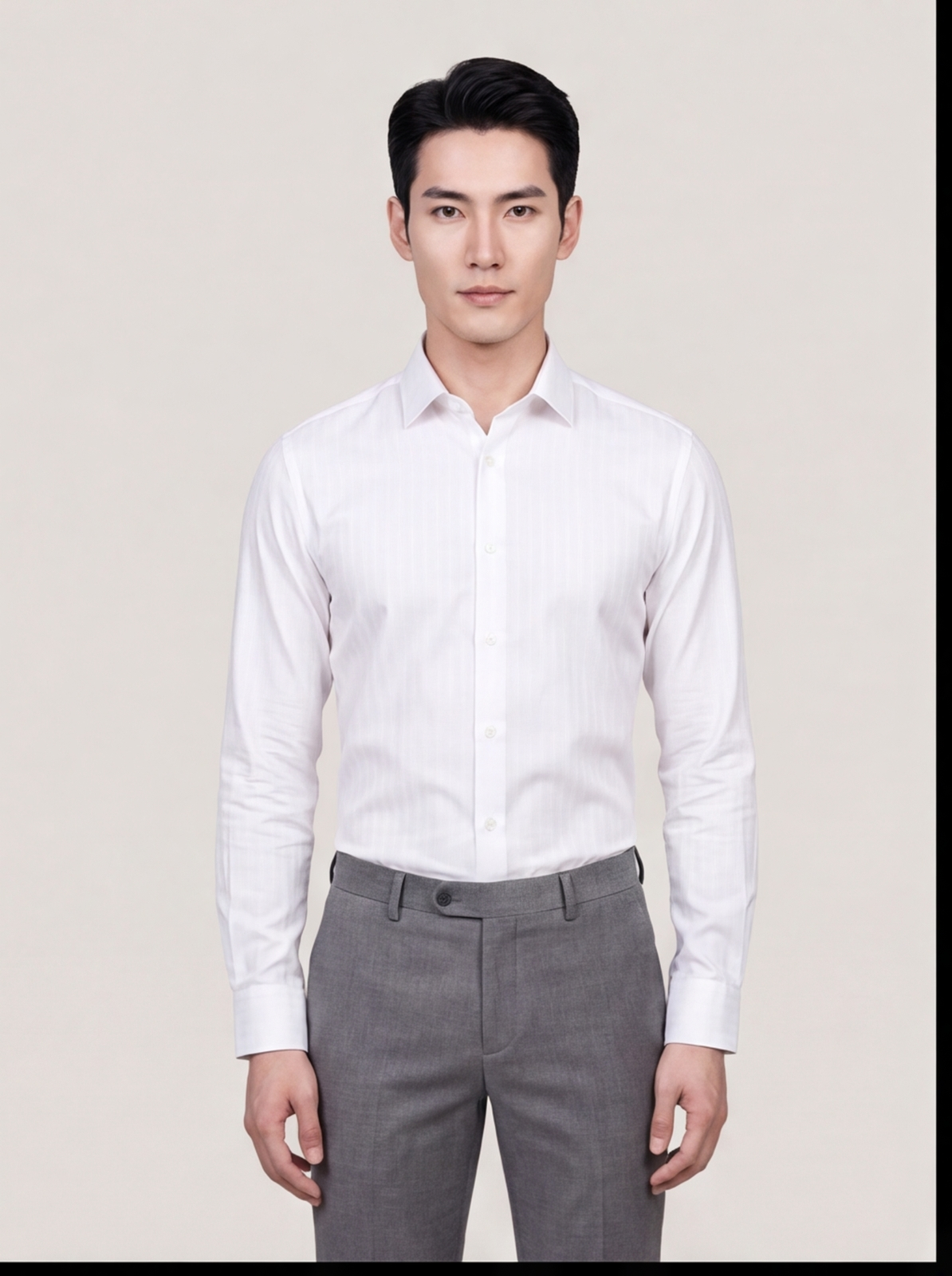 Cafe-X Men's White Dobby Shirt Design 2, White, front view