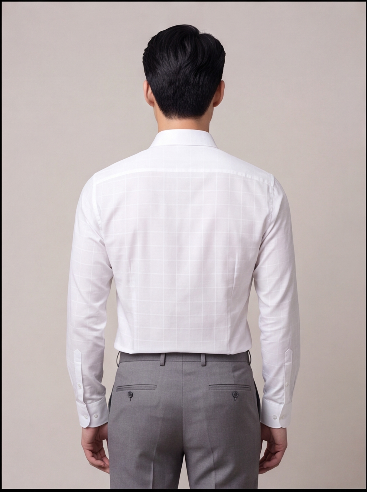 Cafe-X Men's White Dobby Shirt Design 3, White, back view