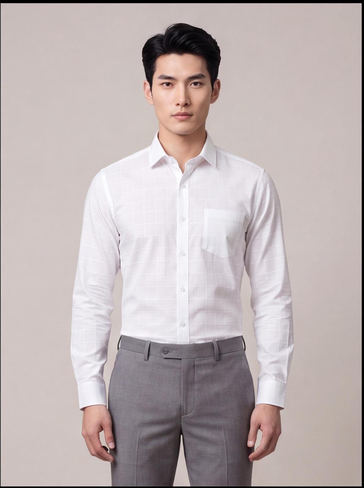 Cafe-X Men's White Dobby Shirt Design 3, White, front view