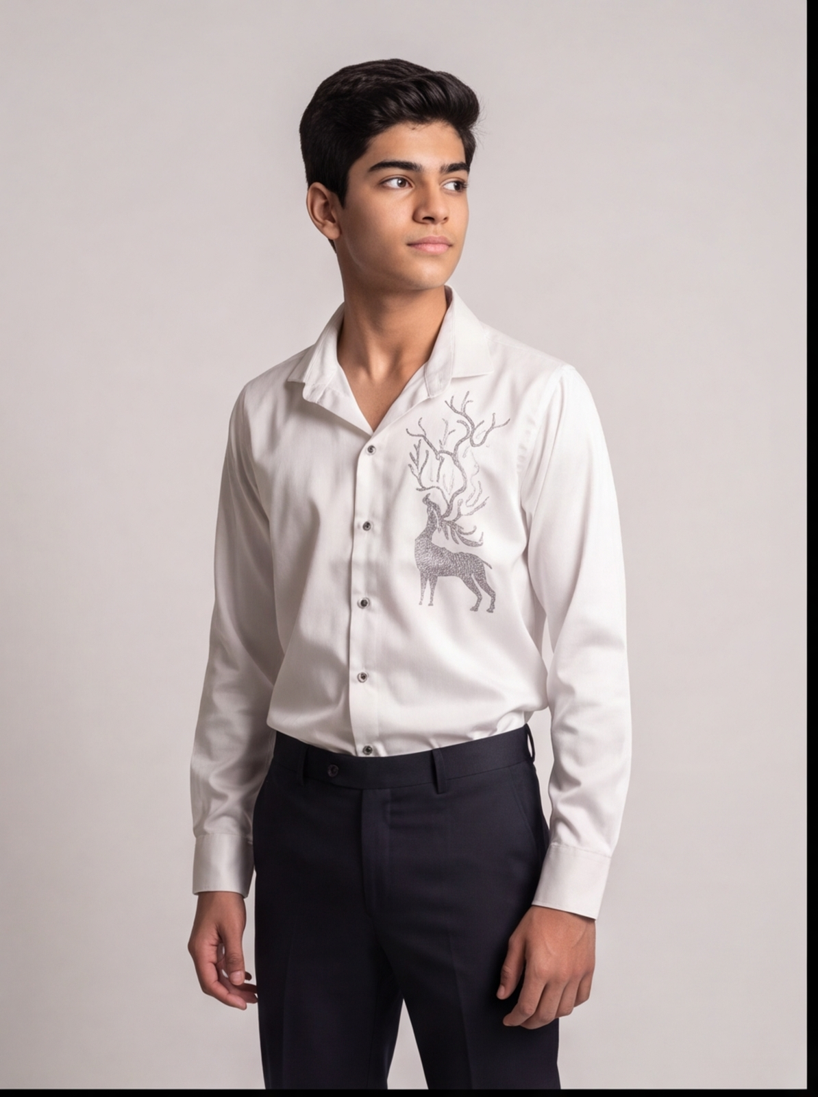 Sequin satin party shirt - white - front