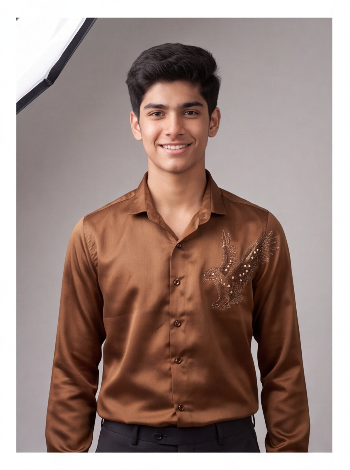 Sequin satin party shirt - gold - front