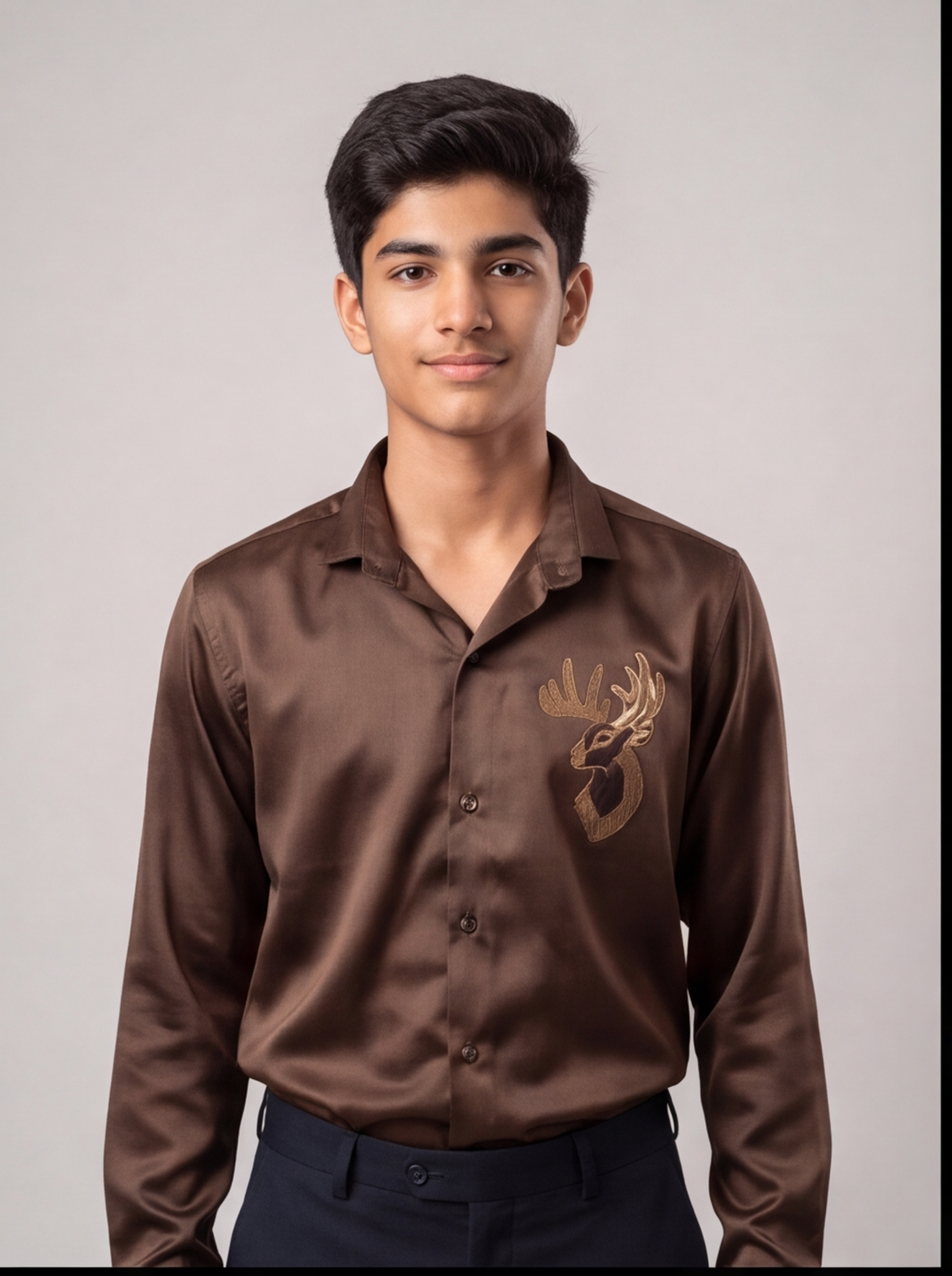 Sequin satin party shirt - coffee - front