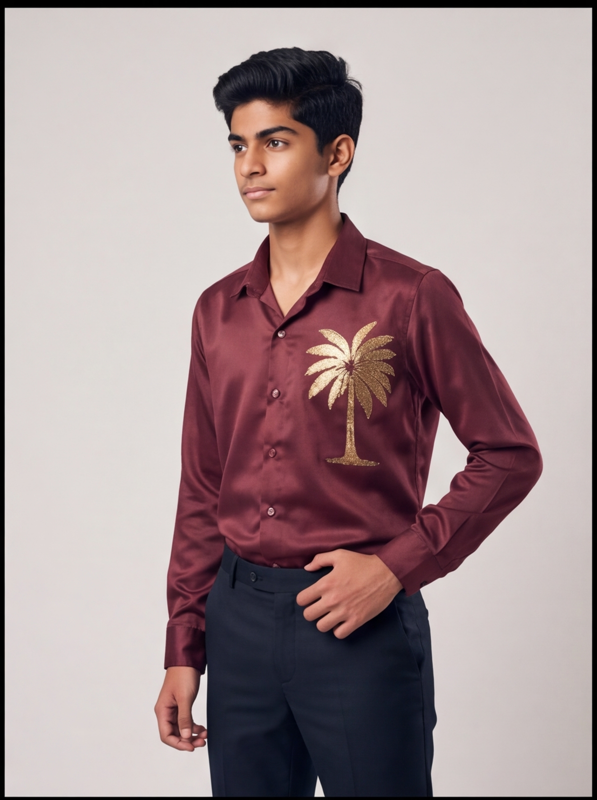 Sequin satin party shirt - wine - front