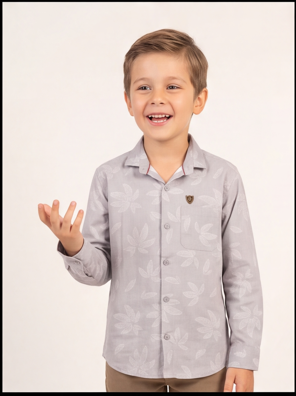 DIO Cotton Dobby Shirt - Green & Beige - Front