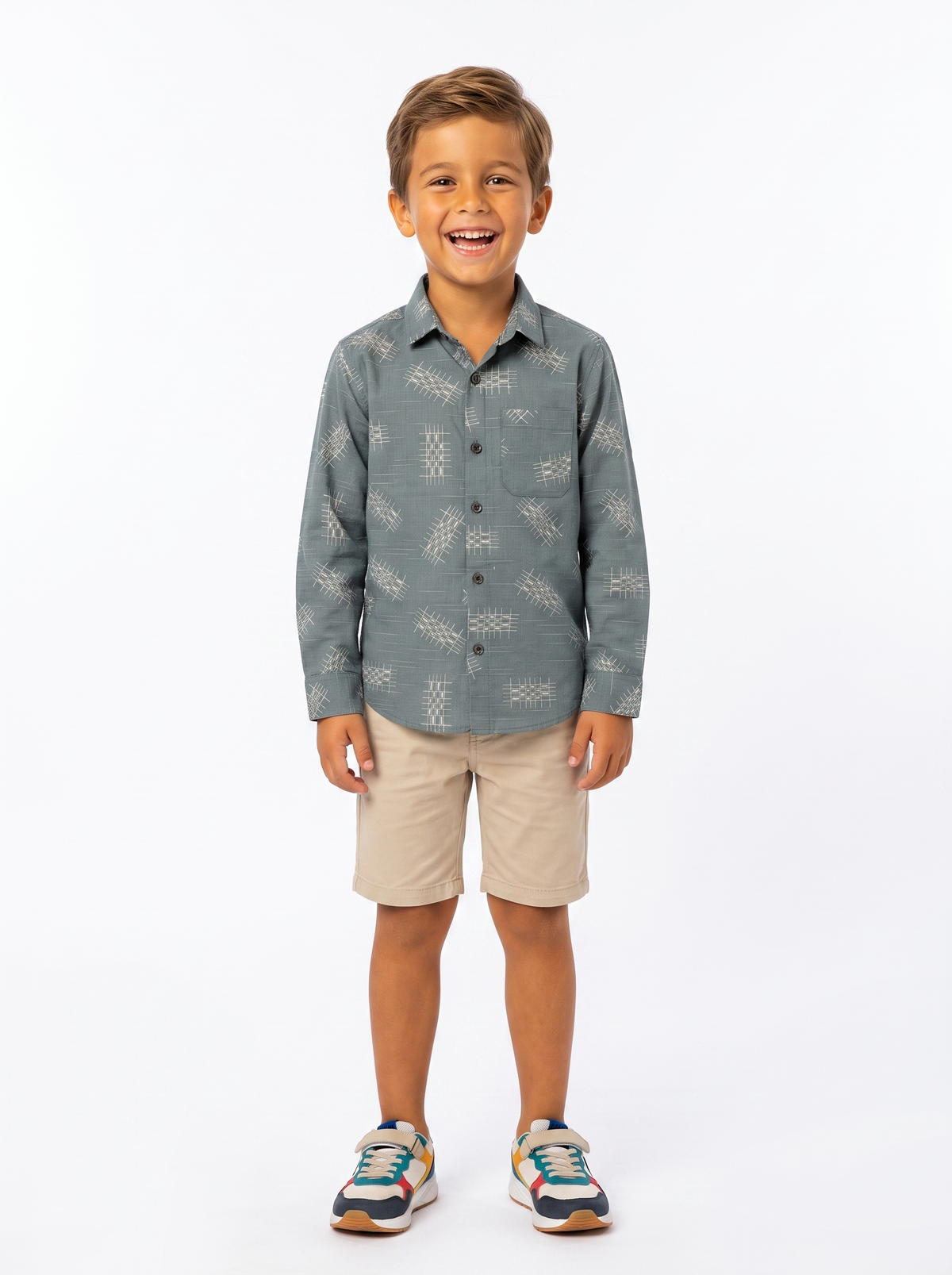 DIO Cotton Dobby Shirt - Dark Grey & Green - Front