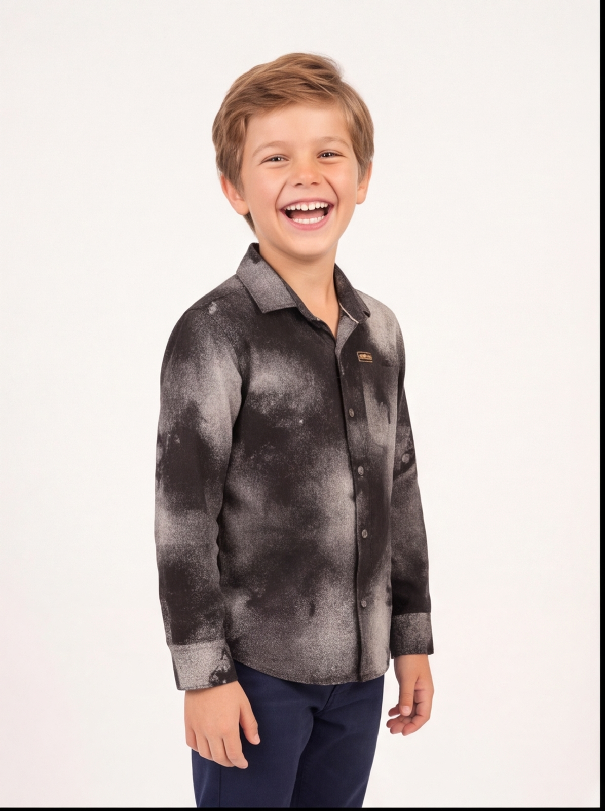 DIO Cotton Dobby Shirt - Black & White - Front