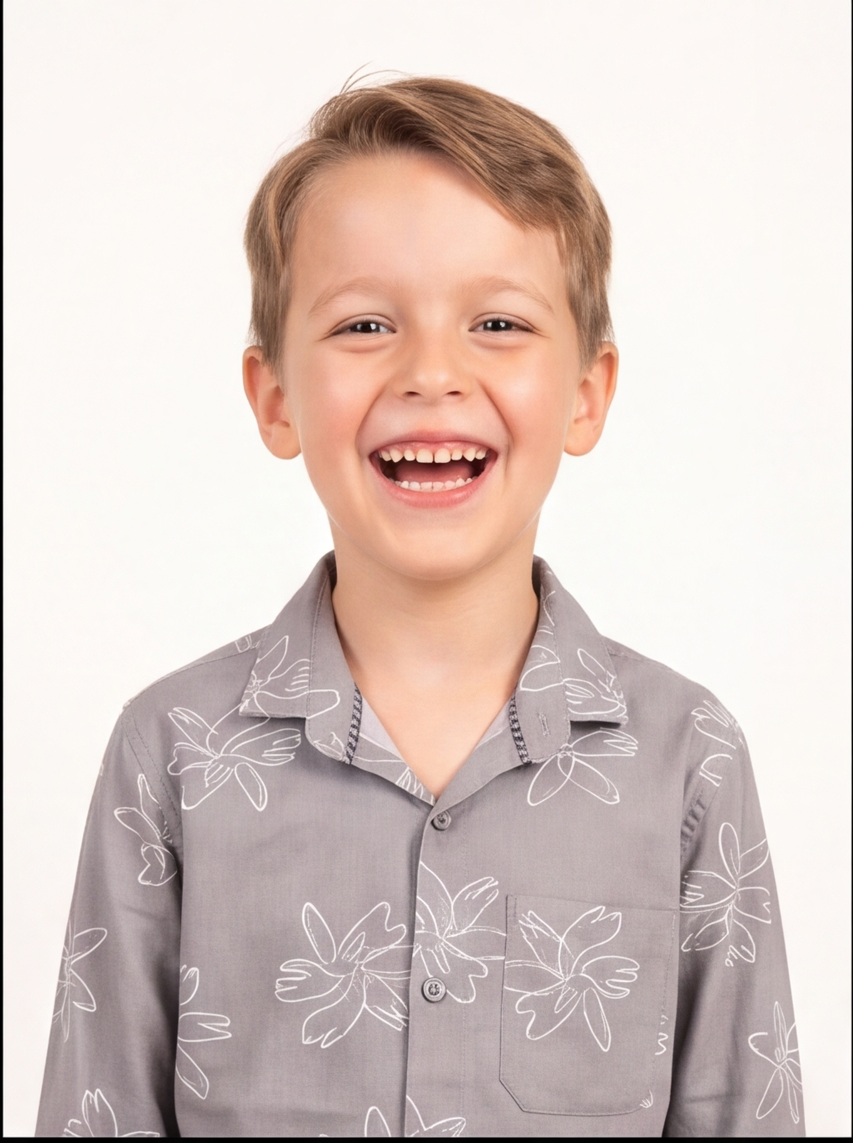 DIO Cotton Dobby Shirt - Brown & Grey - Front
