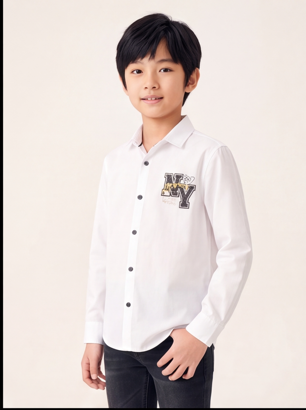DIO Boys Plain White Shirt Style 1 front view