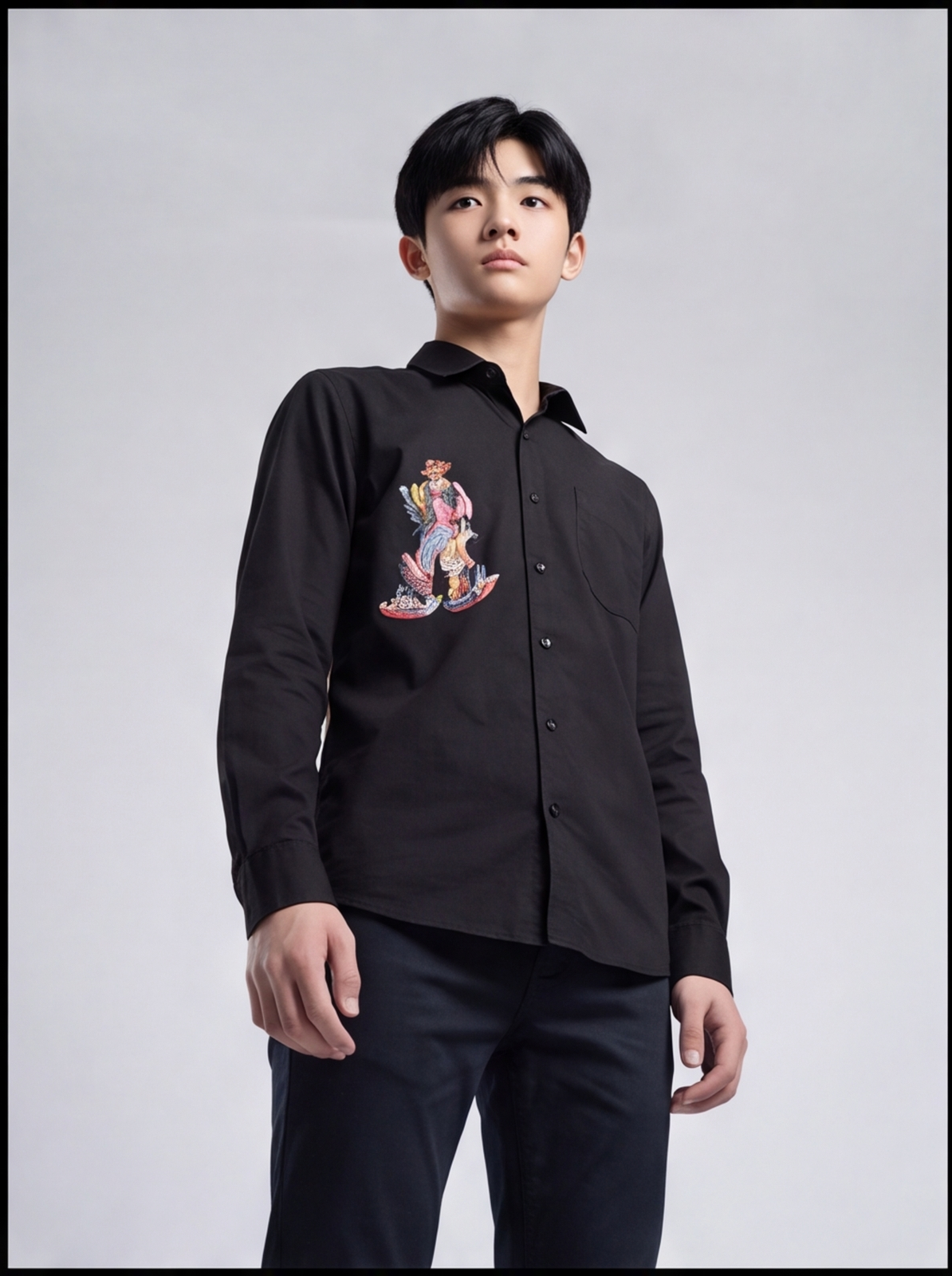 DIO Boys Plain Black Shirt front view