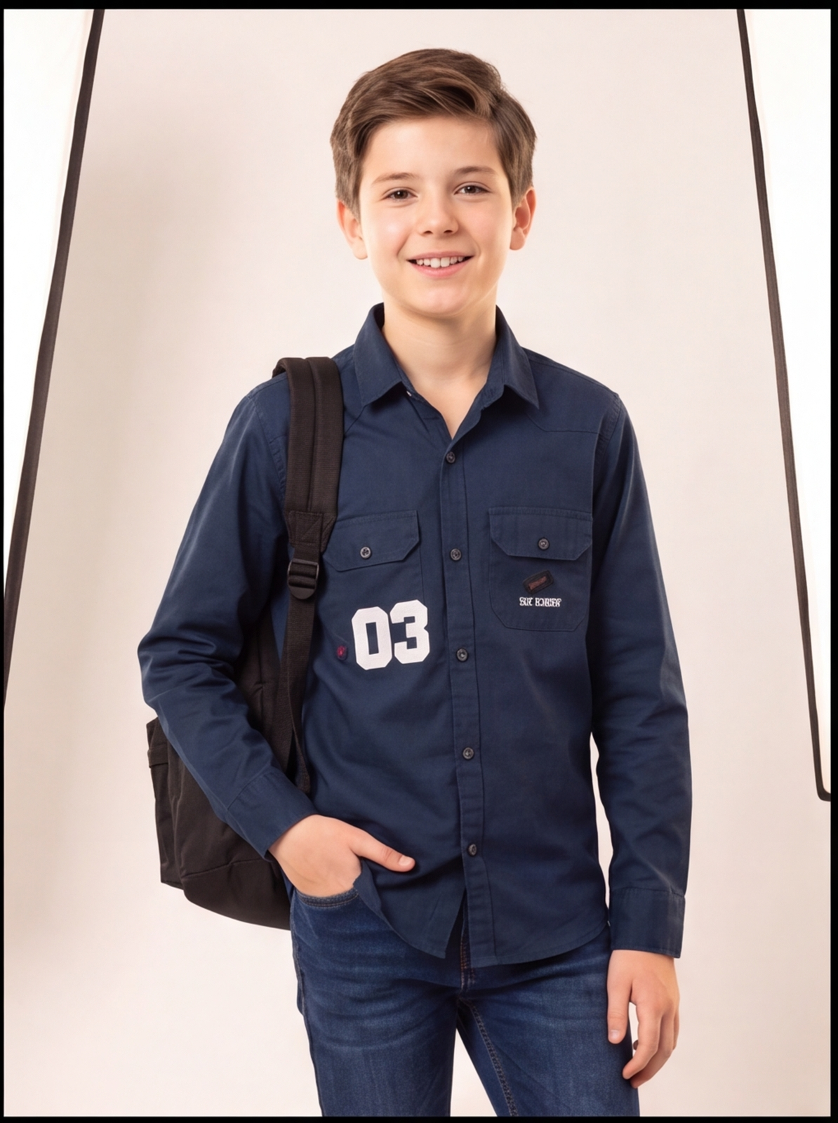 DIO Boys Casual Cotton Shirt, Airforce, front view