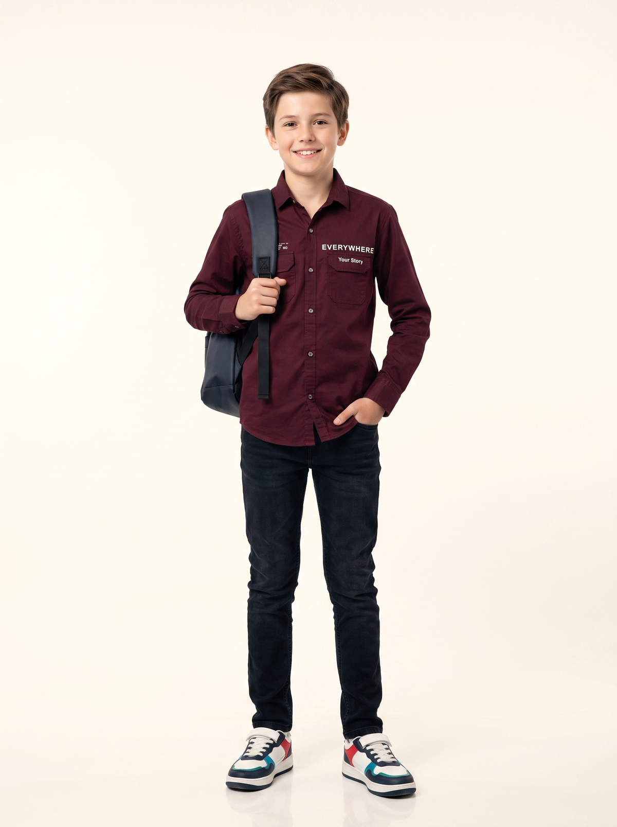 DIO Casual Cotton Shirt - Maroon - Front