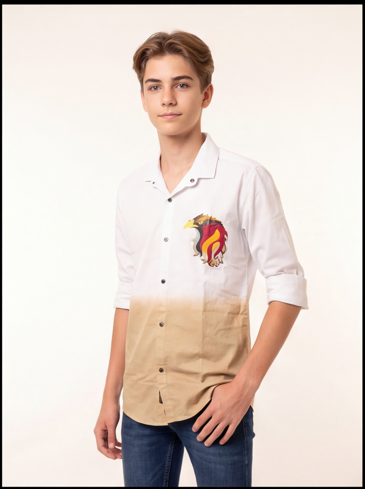 DIO Boys Casual Polyester Shirt, Gold, front view