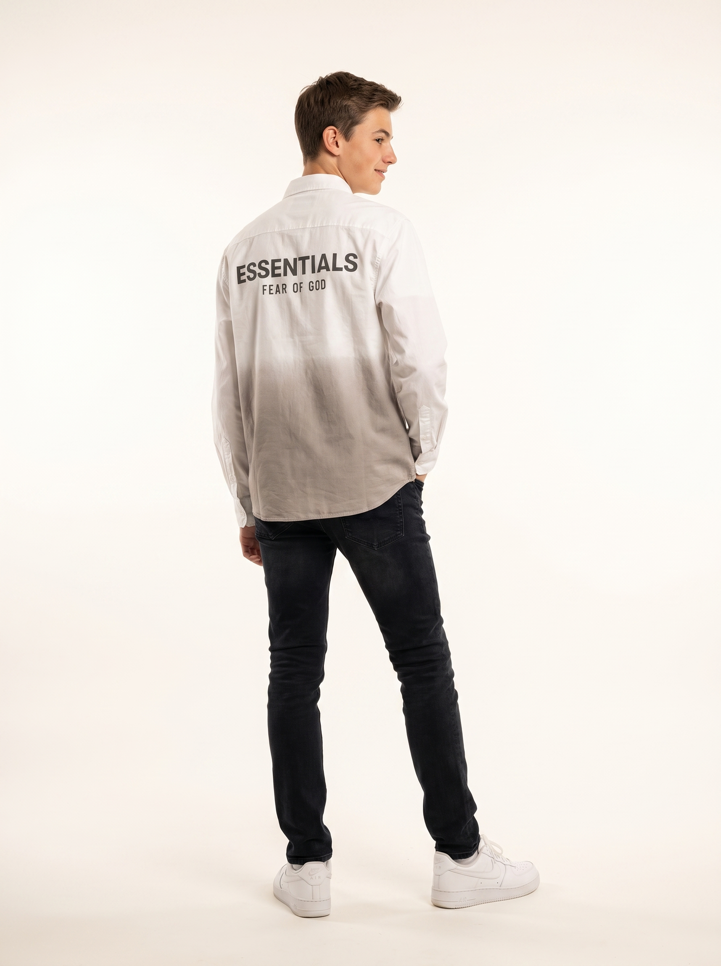 DIO Boys Casual Polyester Shirt, Grey, back view