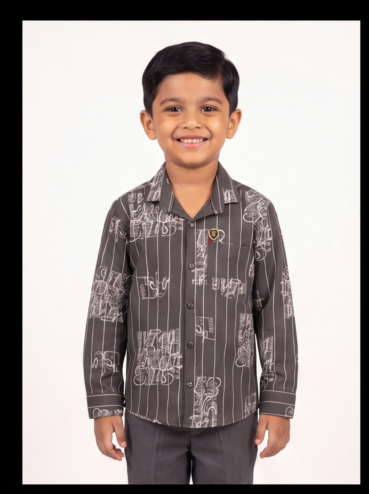 DIO Cotton Wedding Shirt - Beige, Green & Grey - Front