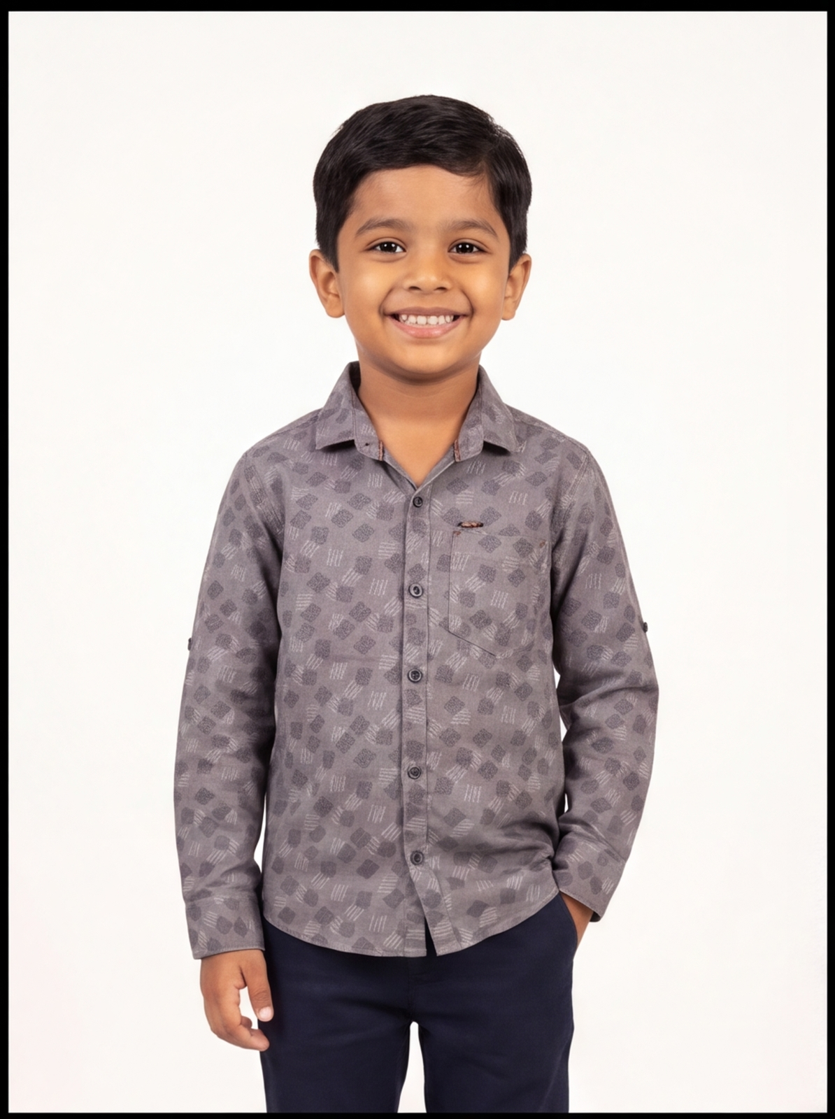DIO Cotton Wedding Shirt - White & Grey - Front