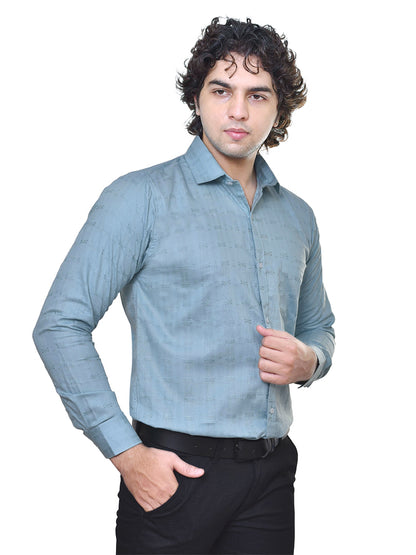 Man wearing a light blue shirt on a white background